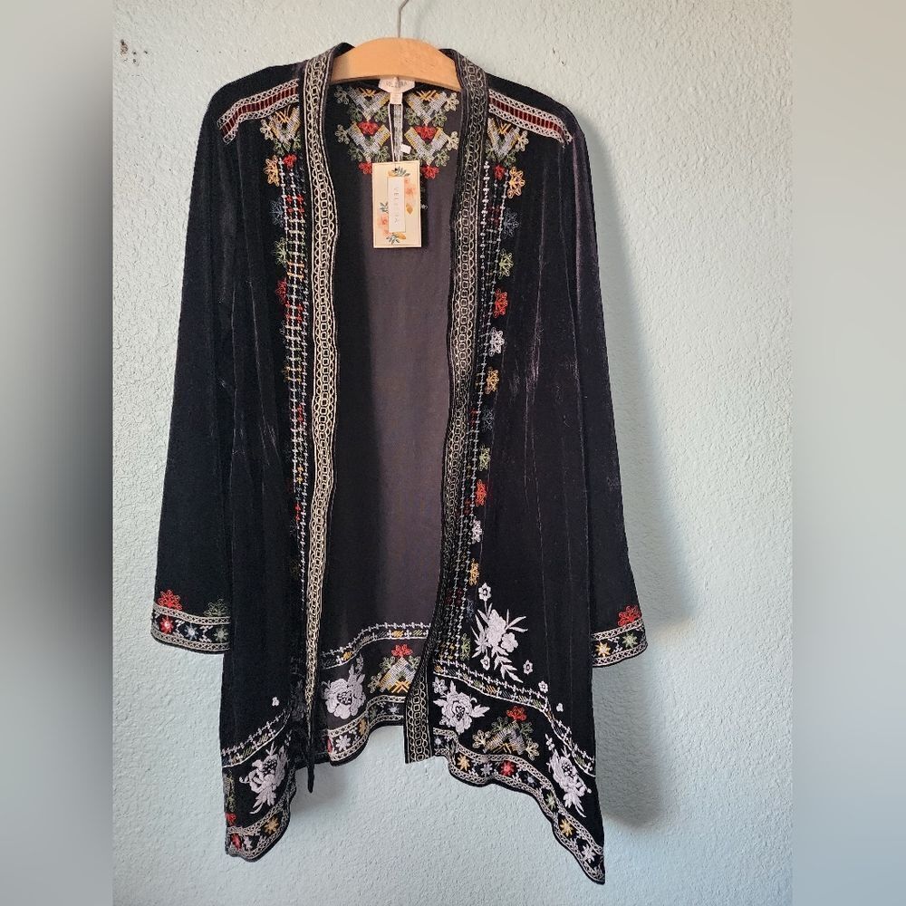 Velzera Black Embroidered Open Top with Red and Yellow Accents